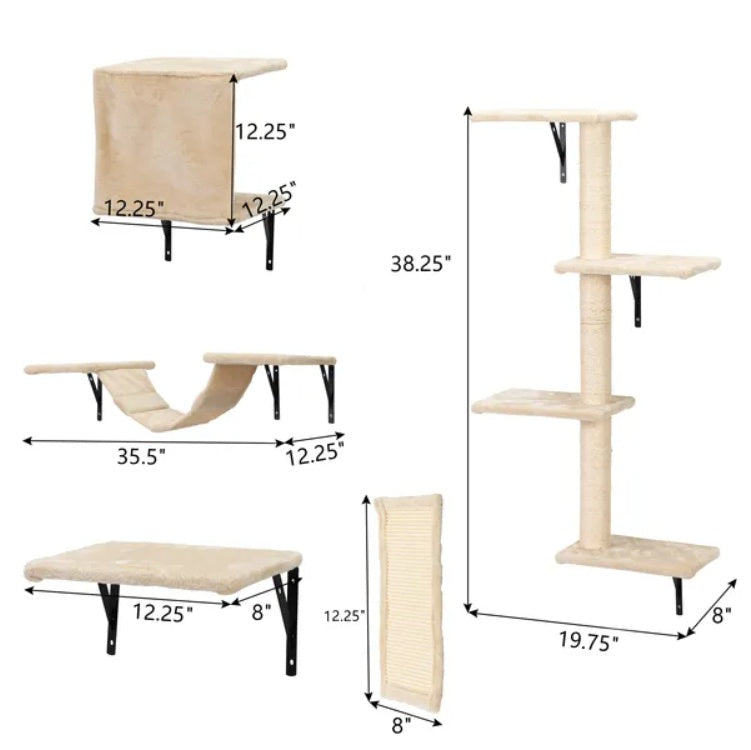 5 Pcs Wall Mounted Cat Climber Set - Floating Cat Shelves