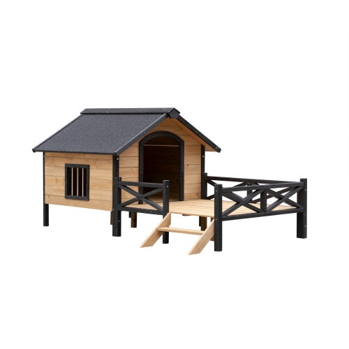 Grand Cabin Luxury Outdoor Wooden Kennel with Sun Porch