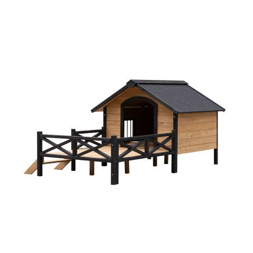 Grand Cabin Luxury Outdoor Wooden Kennel with Sun Porch