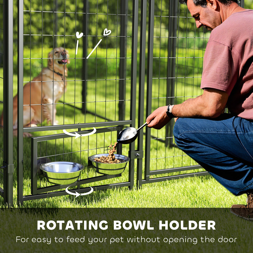Outdoor Dog Kennel with Rotating Bowl Holders