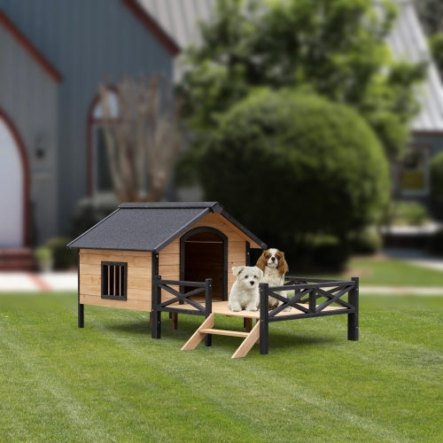 Grand Cabin Luxury Outdoor Wooden Kennel with Sun Porch