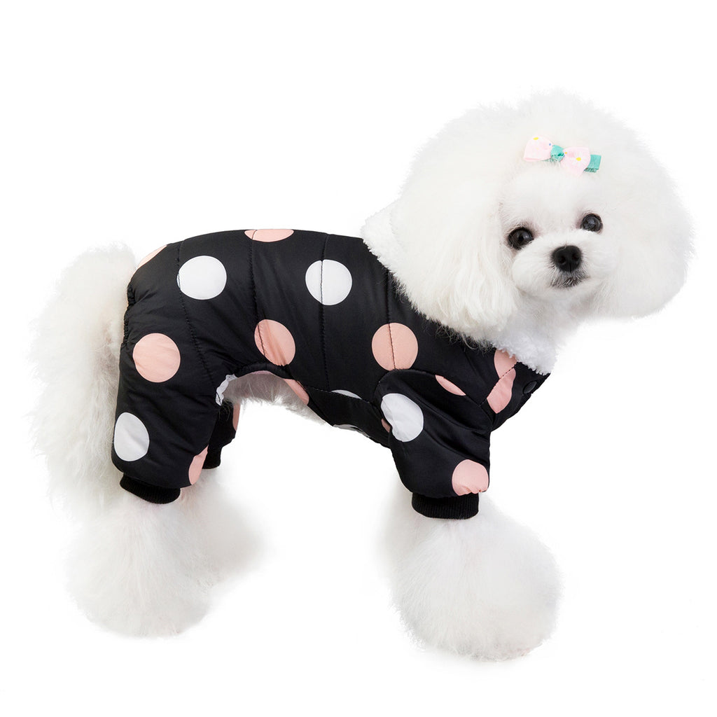 Polka Dot Dog Coat – Warm Cotton Winter Jacket for Small & Medium Dogs