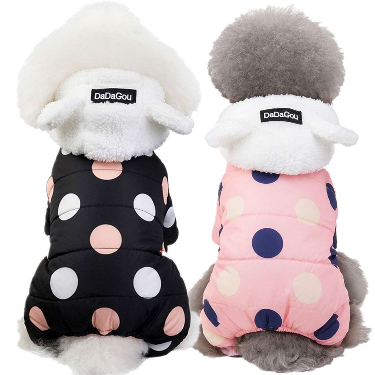 Polka Dot Dog Coat – Warm Cotton Winter Jacket for Small & Medium Dogs