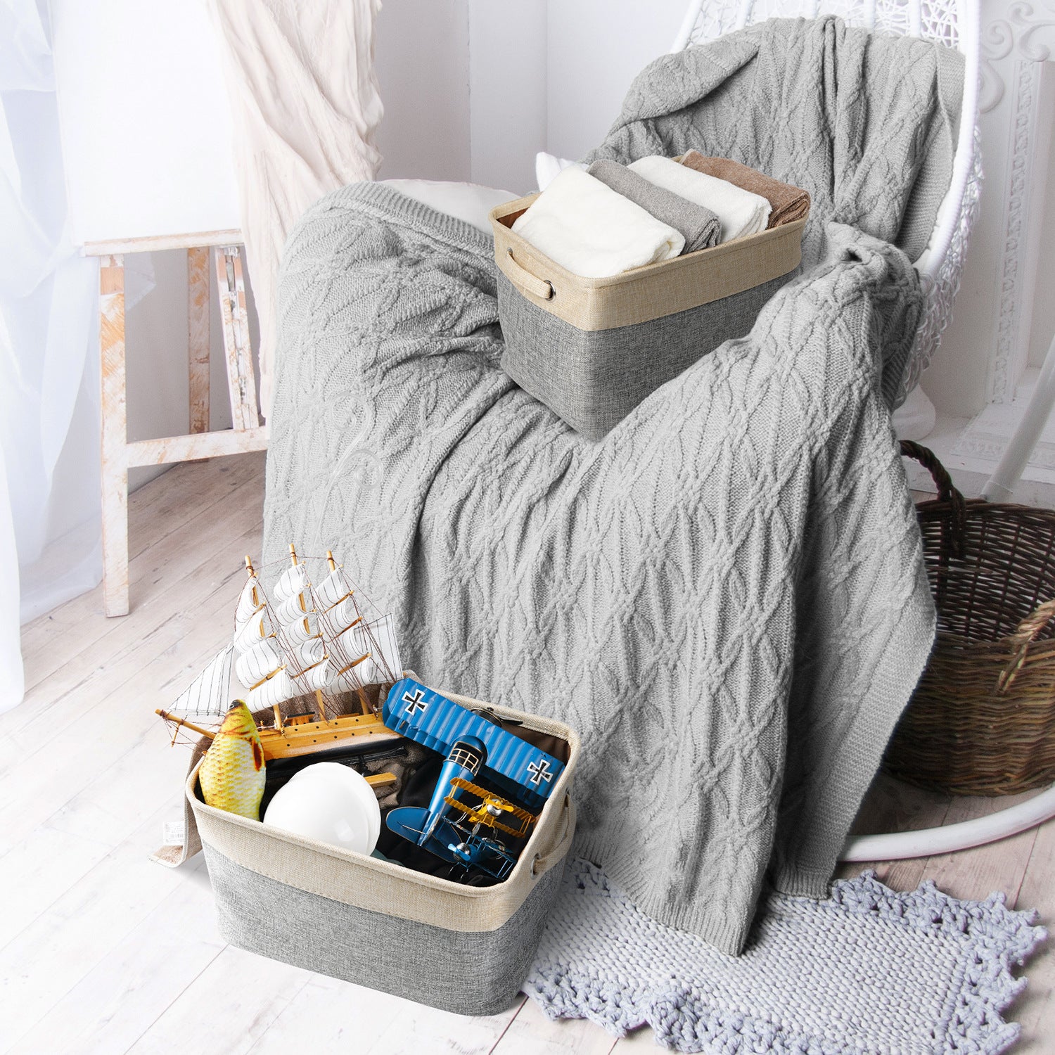 Dog Toy Storage Basket – Rope Woven Pet Toy Organizer Bin for Dogs & Cats