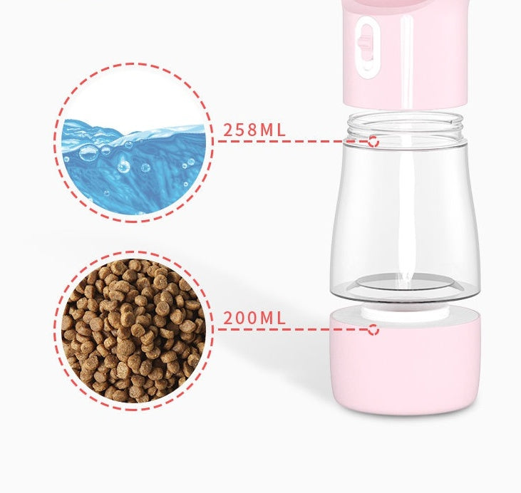 Portable Dog Water Bottle & Food Container – 2-in-1 Travel Pet Feeder