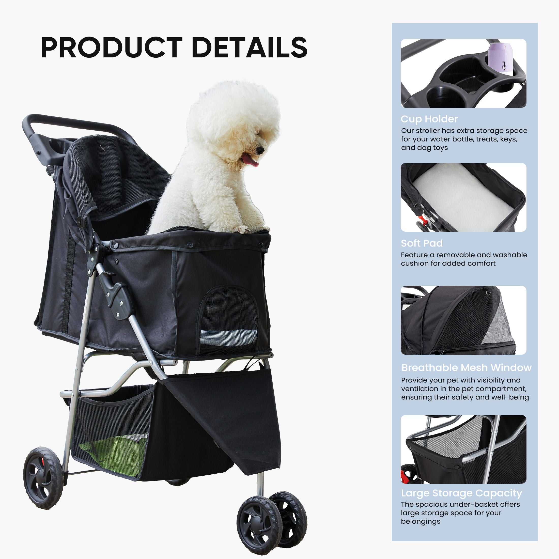 Pet Stroller Cart for Cats & Dogs – Foldable Travel Carrier Pram