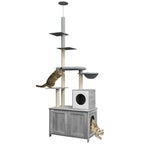 2-in-1 Floor-to-Ceiling Cat Tower with Hidden Litter Box Enclosure