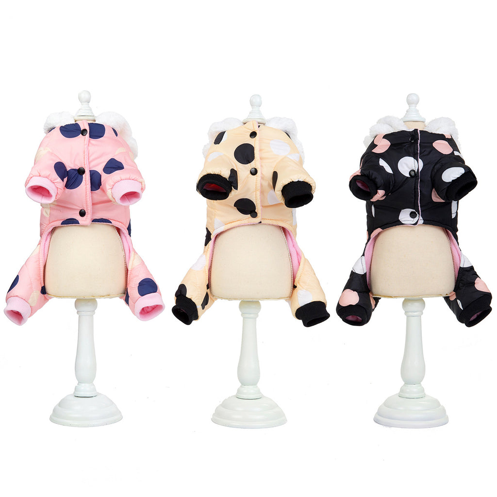 Polka Dot Dog Coat – Warm Cotton Winter Jacket for Small & Medium Dogs