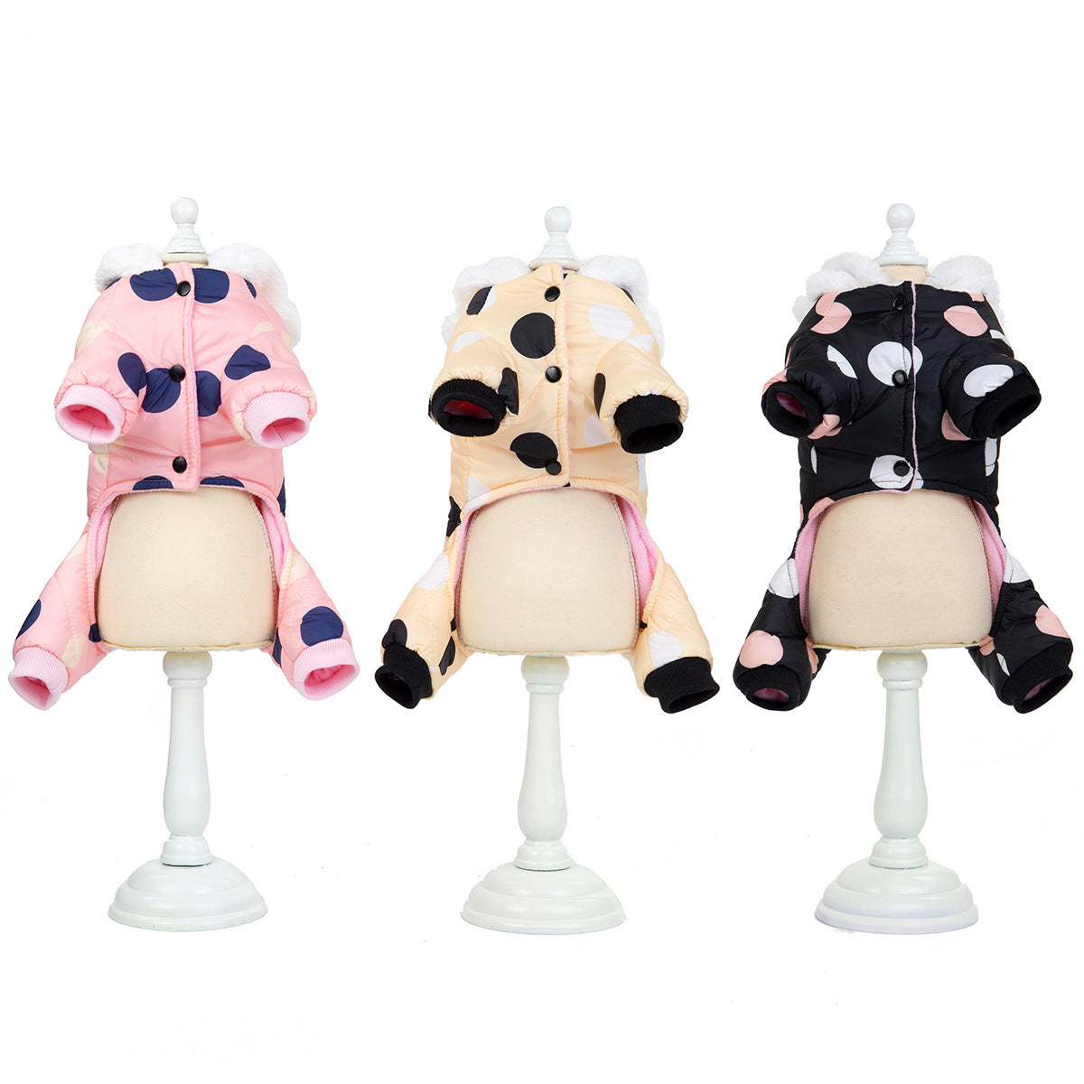Polka Dot Dog Coat – Warm Cotton Winter Jacket for Small & Medium Dogs