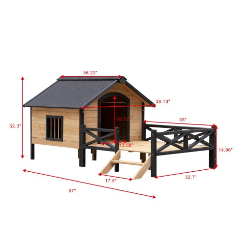 Grand Cabin Luxury Outdoor Wooden Kennel with Sun Porch