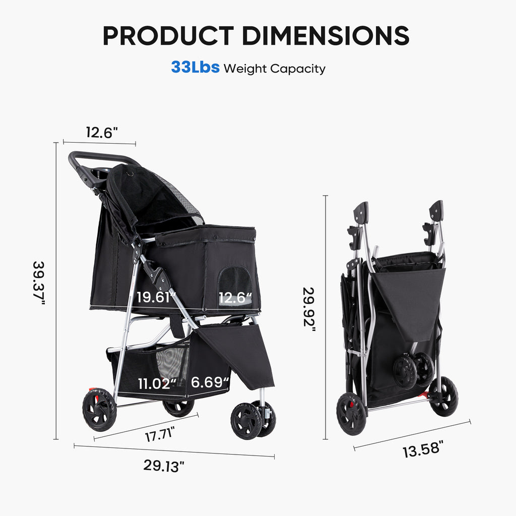 Pet Stroller Cart for Cats & Dogs – Foldable Travel Carrier Pram