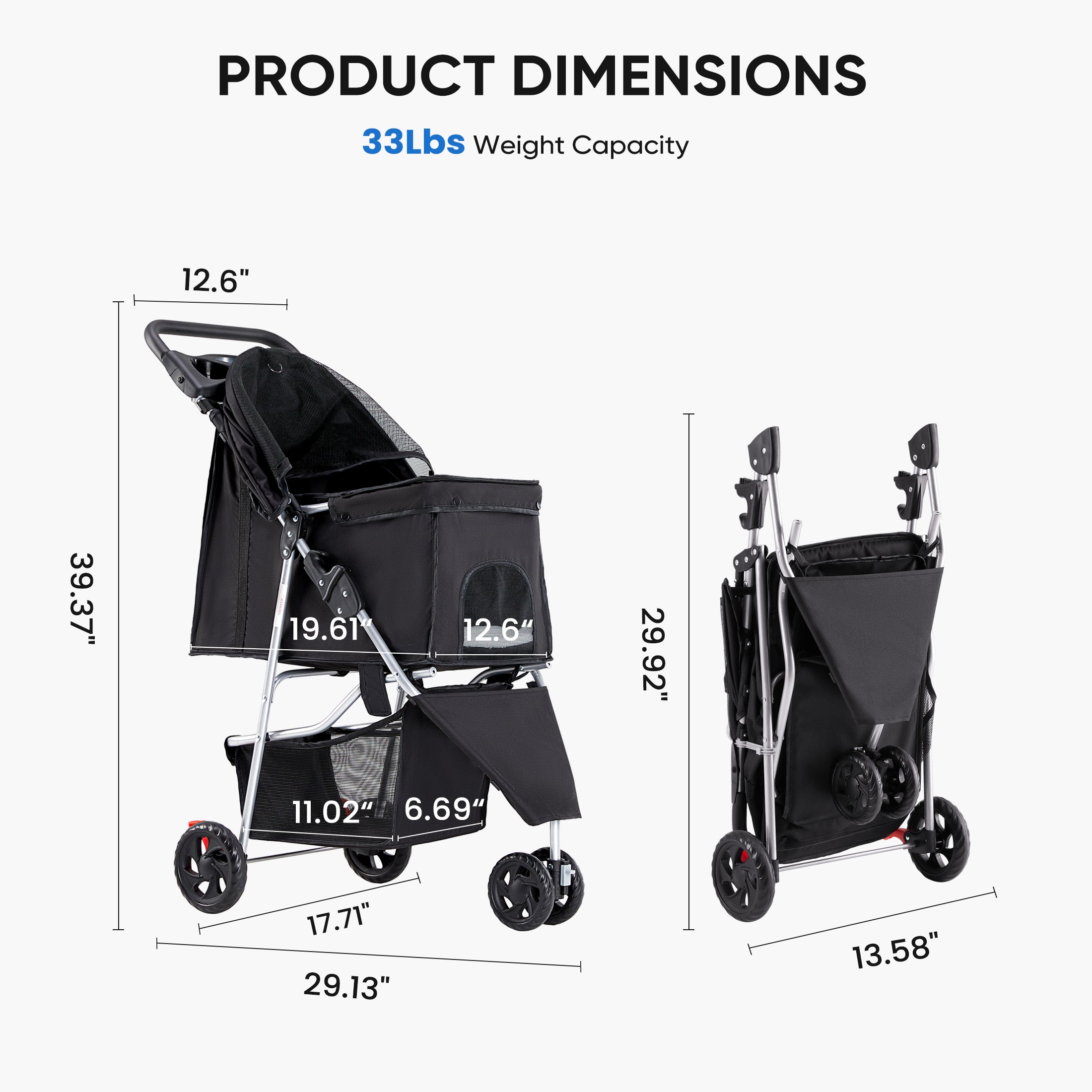 Pet Stroller Cart for Cats & Dogs – Foldable Travel Carrier Pram