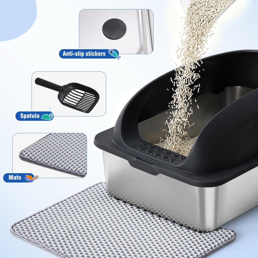 Large Cat Litter Box For Big Cats, Scoop And Mat Included