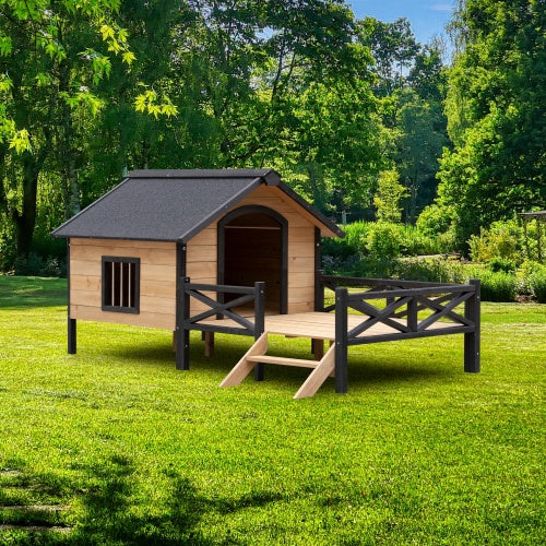 Grand Cabin Luxury Outdoor Wooden Kennel with Sun Porch