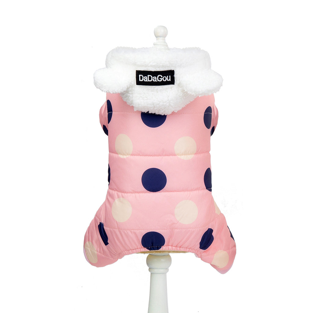 Polka Dot Dog Coat – Warm Cotton Winter Jacket for Small & Medium Dogs