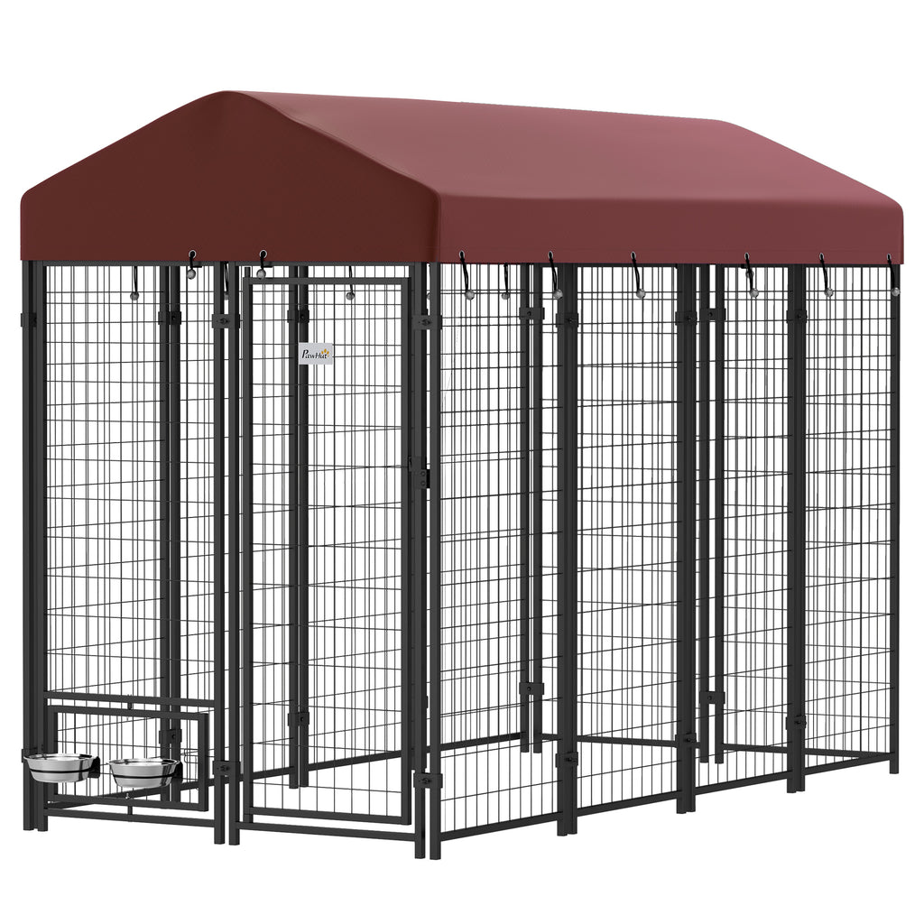 Outdoor Dog Kennel with Rotating Bowl Holders