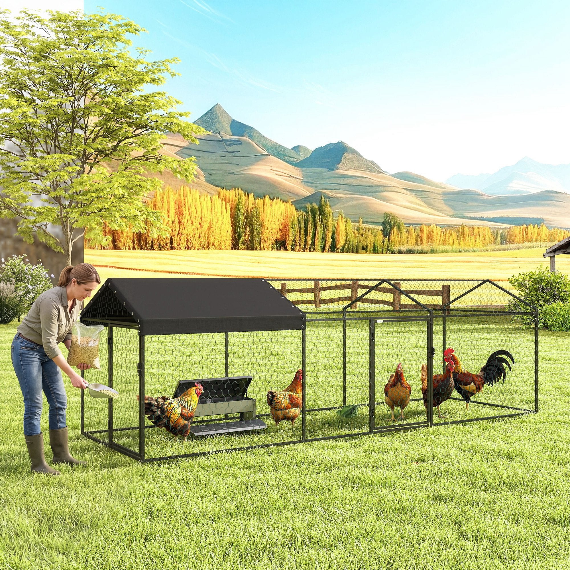 Large Metal Chicken Coop with Waterproof & Anti-UV Cover