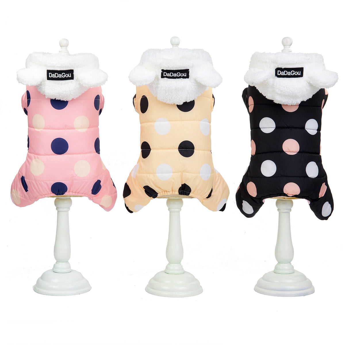 Polka Dot Dog Coat – Warm Cotton Winter Jacket for Small & Medium Dogs