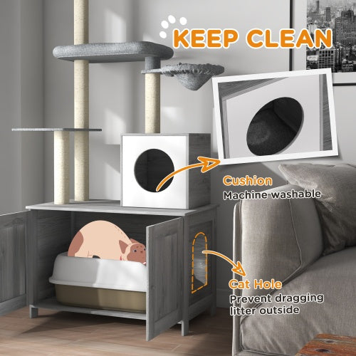 2-in-1 Floor-to-Ceiling Cat Tower with Hidden Litter Box Enclosure