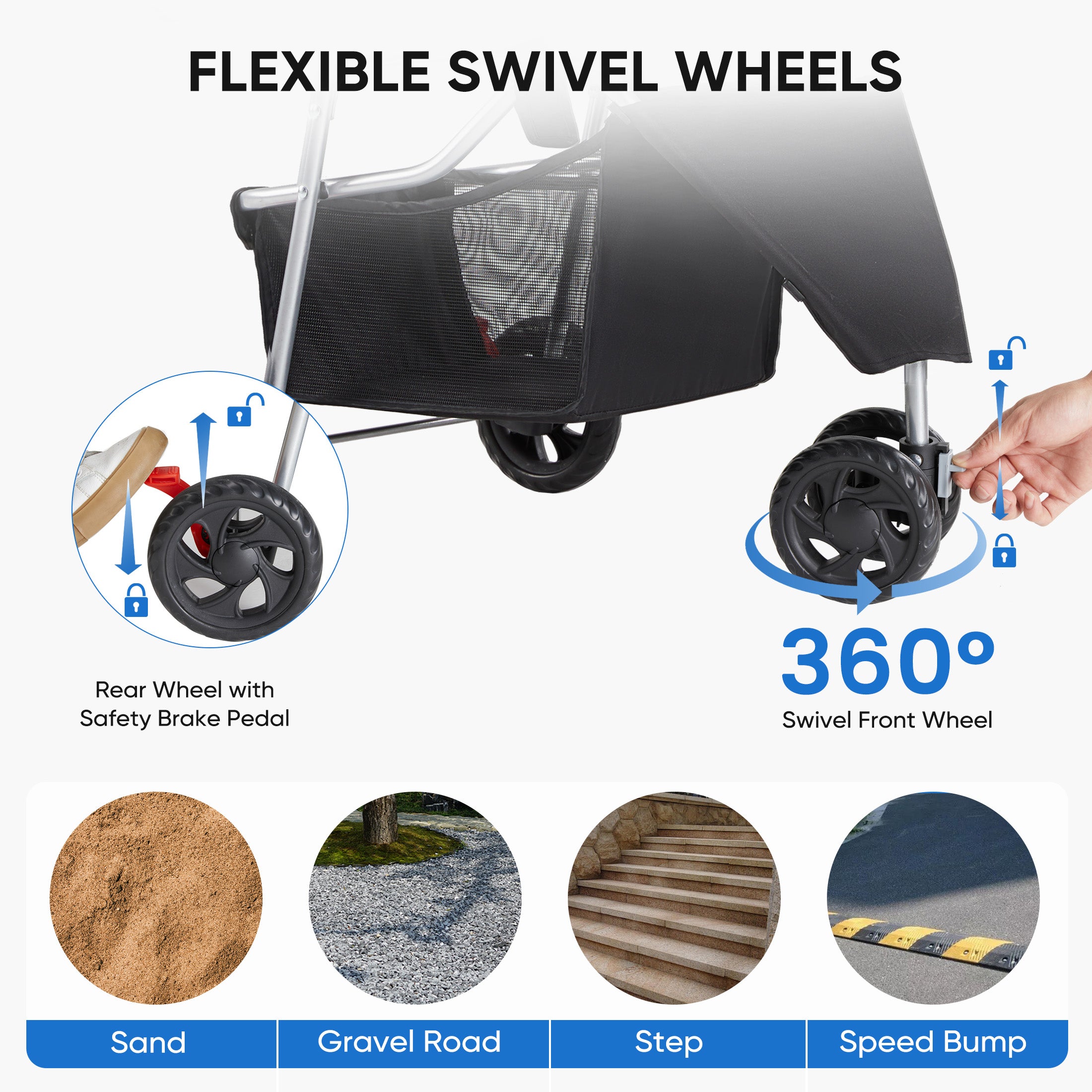 Pet Stroller Cart for Cats & Dogs – Foldable Travel Carrier Pram