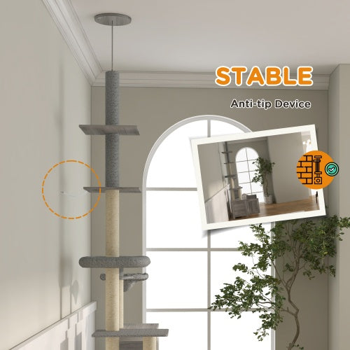 2-in-1 Floor-to-Ceiling Cat Tower with Hidden Litter Box Enclosure