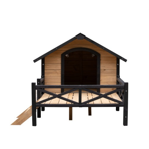 Grand Cabin Luxury Outdoor Wooden Kennel with Sun Porch