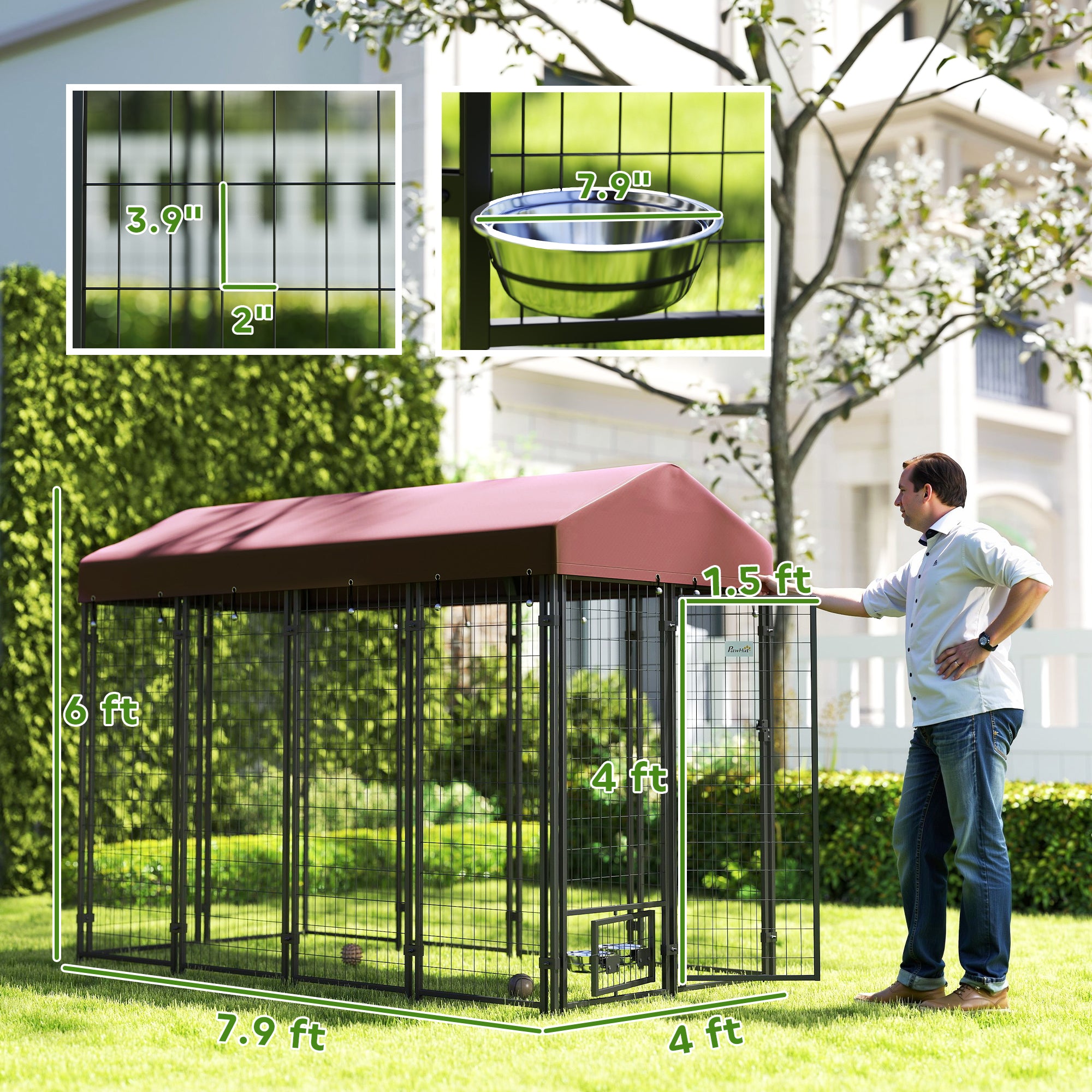Outdoor Dog Kennel with Rotating Bowl Holders
